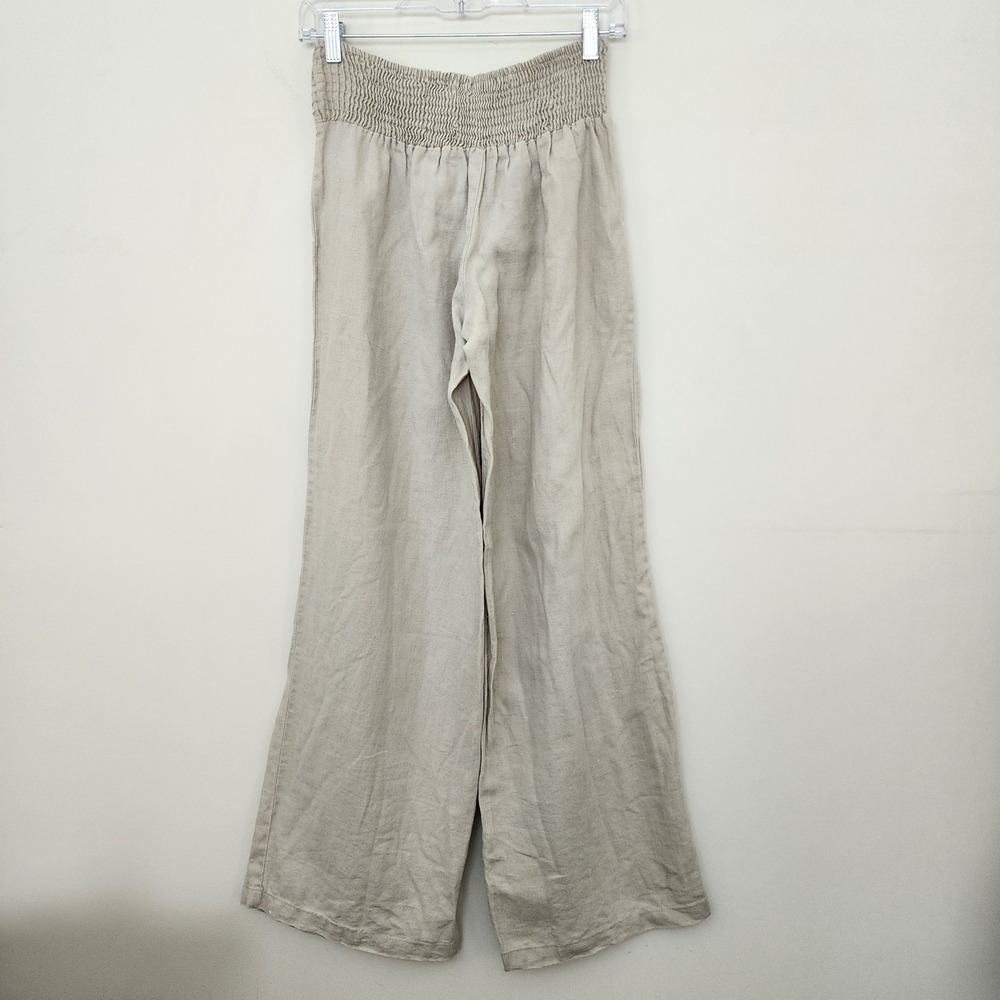 Twentyone Womens XS 100% Linen Wide Leg Pants Smocked Waist Beige Made in USA - Picture 4 of 8